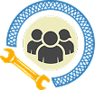 People with tools and support symbol