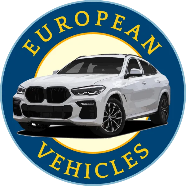 White car with European vehicles logo
