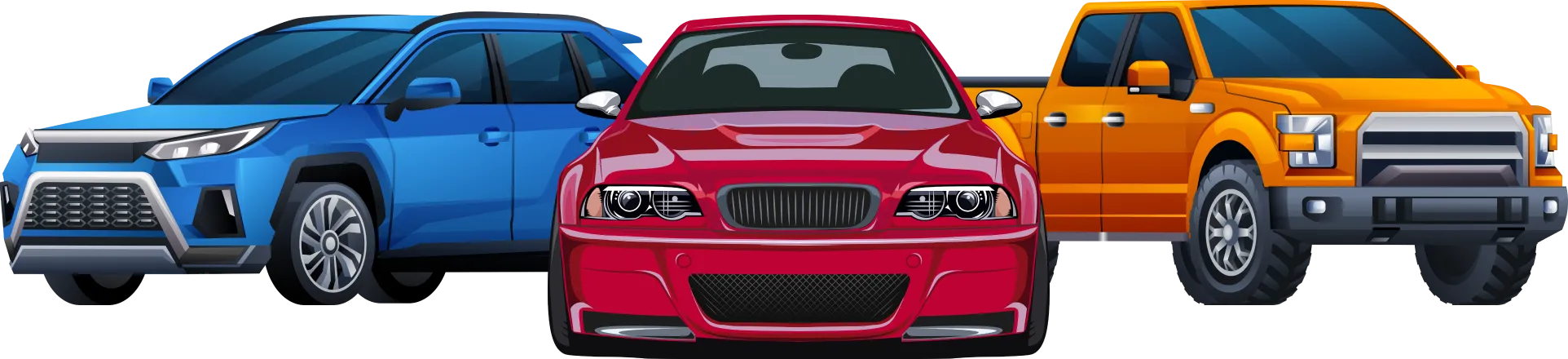 Three colorful cars in a row